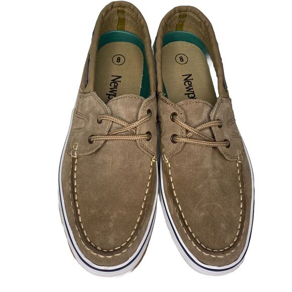 NEWPORTS Boat Shoes Suede Nubuck Lace Up Loafers Rubber Soles Mens 8 Tan Brown - Picture 2 of 8